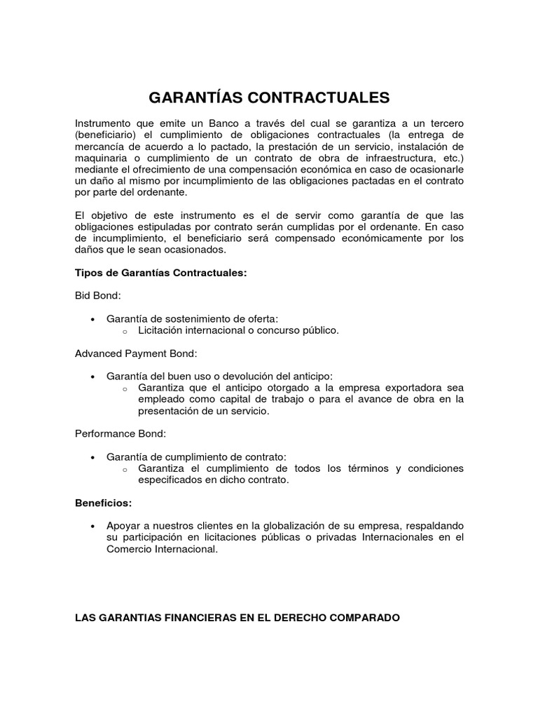 Garantias Contractuales  Carta de crédito  Pagos