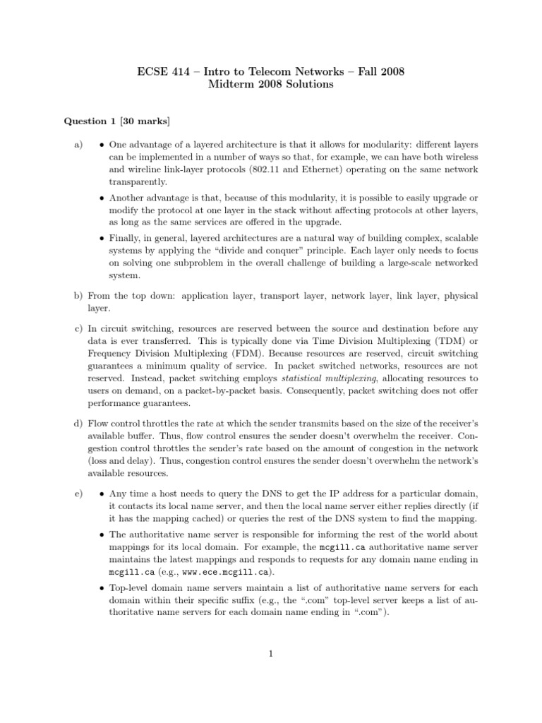 Telecom Networks Midterm 2008 Solutions | PDF | Network Congestion ...
