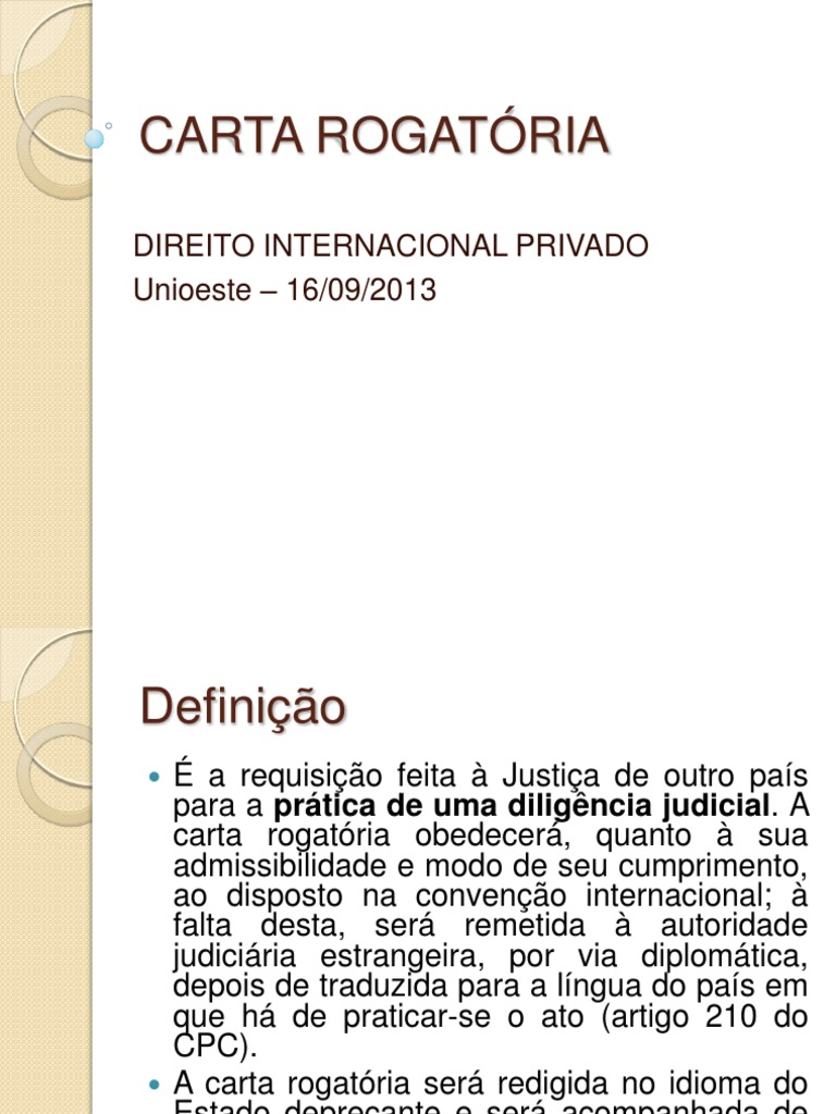 CARTA ROGATÓRIA | Diplomacia | Tratado