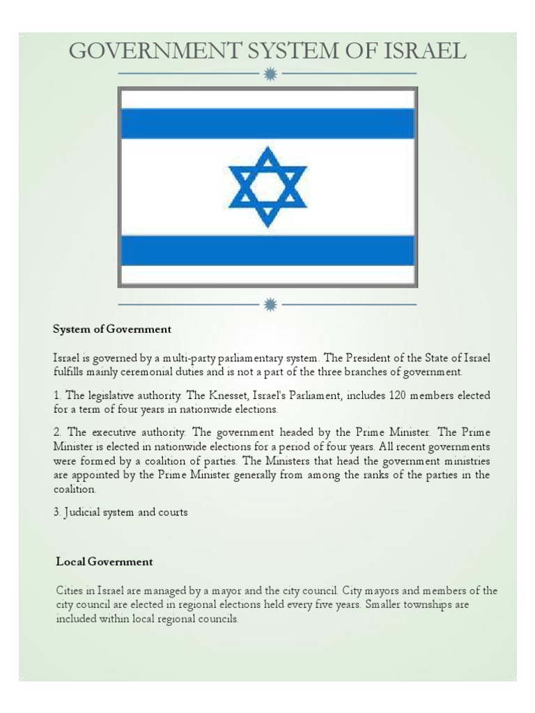 Israel's Government System Overview | PDF | Politics | Social Science