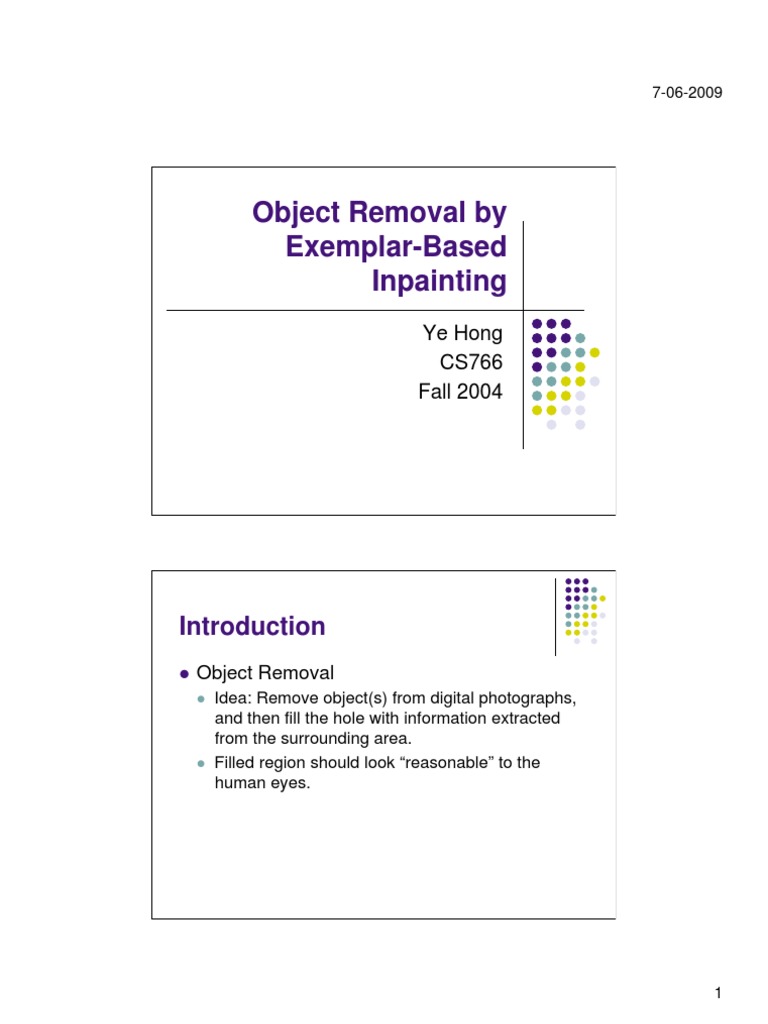 Exemplar-Based Object Removal Techniques | PDF | Vision ...