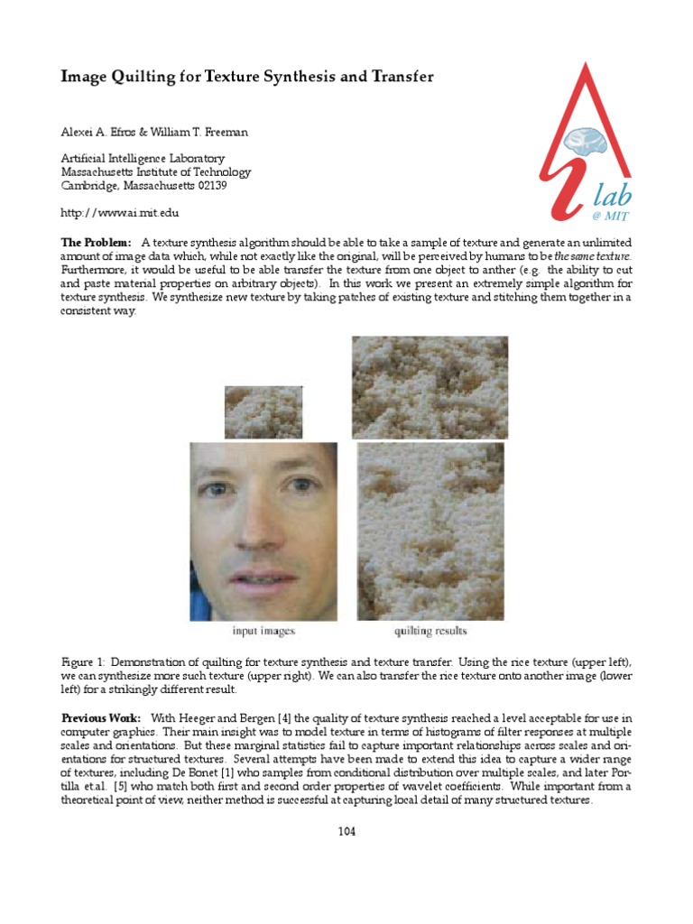 07.09.image Quilting For Texture Synthesis and Transfer PDF Texture