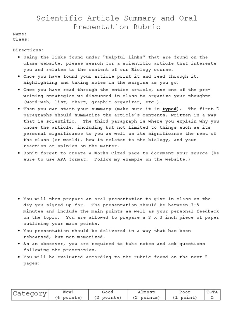 Simple research rubric picture