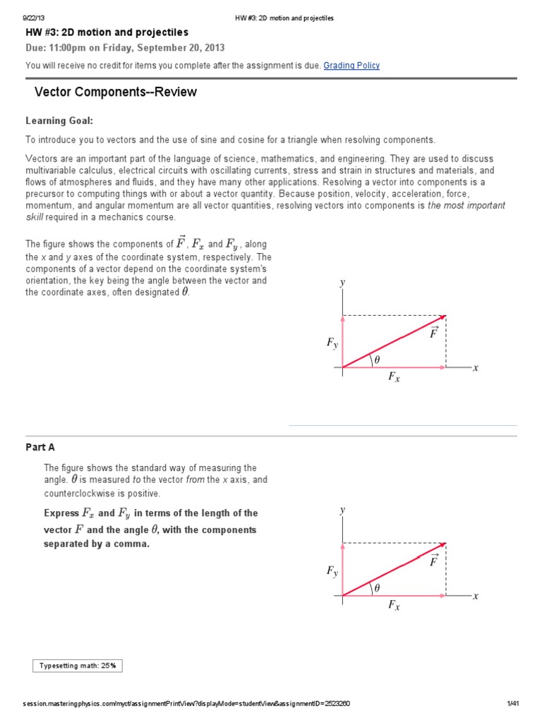 worksheet Vector Components Worksheet hw 3 2d motion and projectiles mastering physics answers trigonometric functions sine