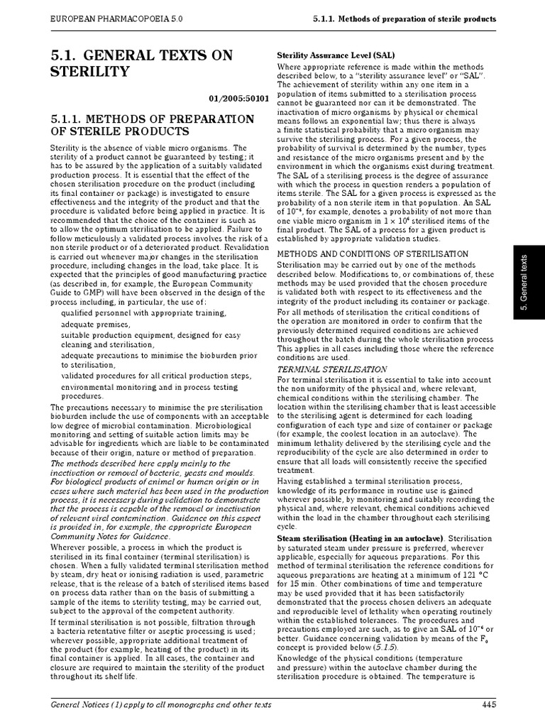 EP055.1.1. Methods of Preparation of Sterile Products Sterilization
