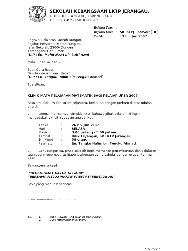 Contoh Surat Jemputan Fasi