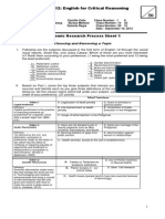 English 12: English For Critical Reasoning: Academic Research Process Sheet 1