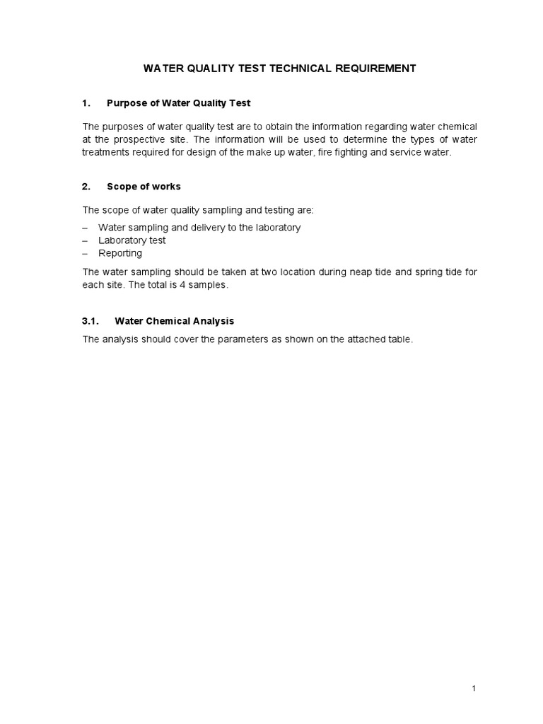 Water Quality Test Requirements | PDF