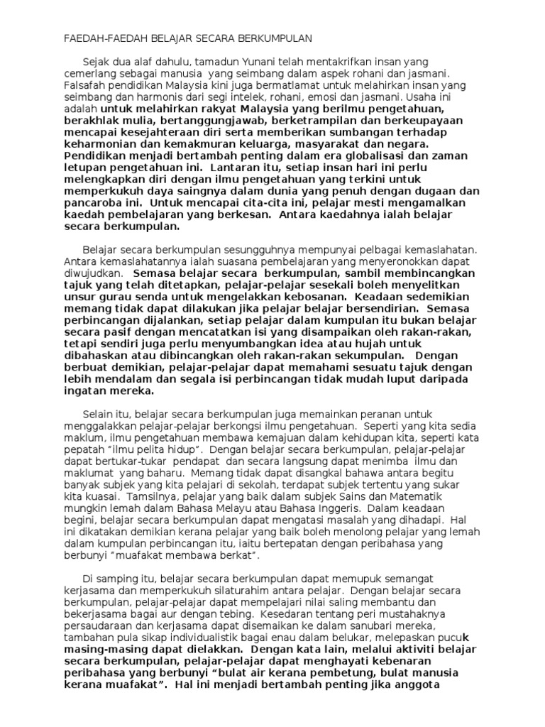 Faedah Belajar Secara Berkumpulan Pdf