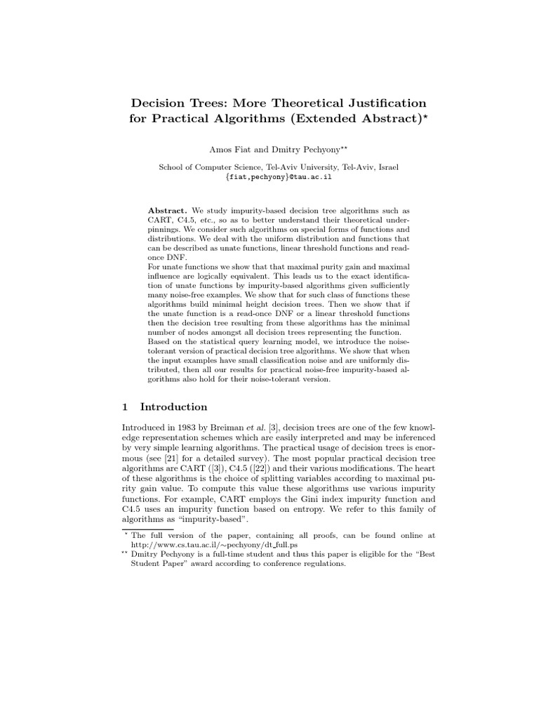 Decision Trees: More Theoretical Justification For Practical Algorithms ...