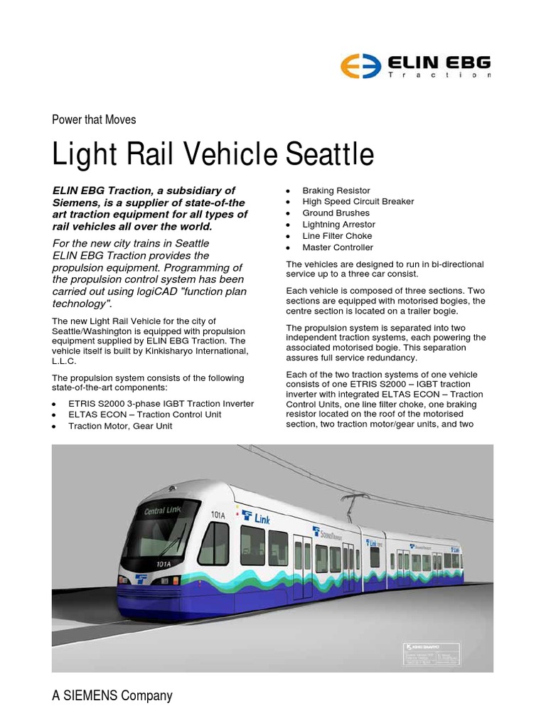 Siemens ELIN EBG Traction for Seattle LRV | PDF | Power Inverter | Vehicles