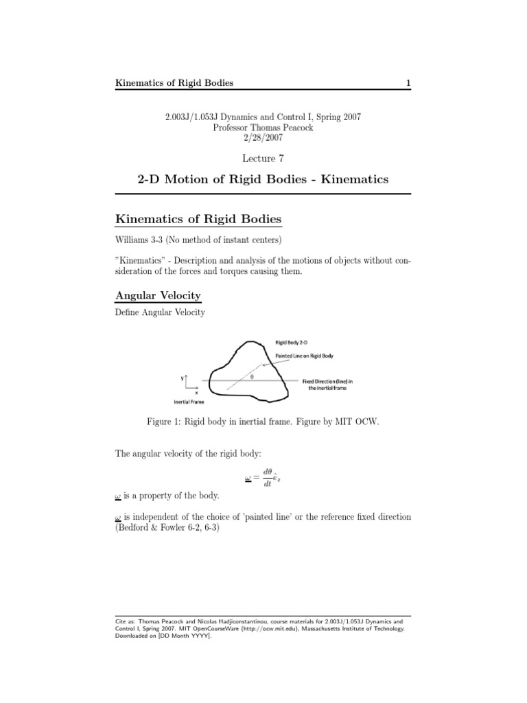 2-D Motion of Rigid Bodies - Kinematics | PDF