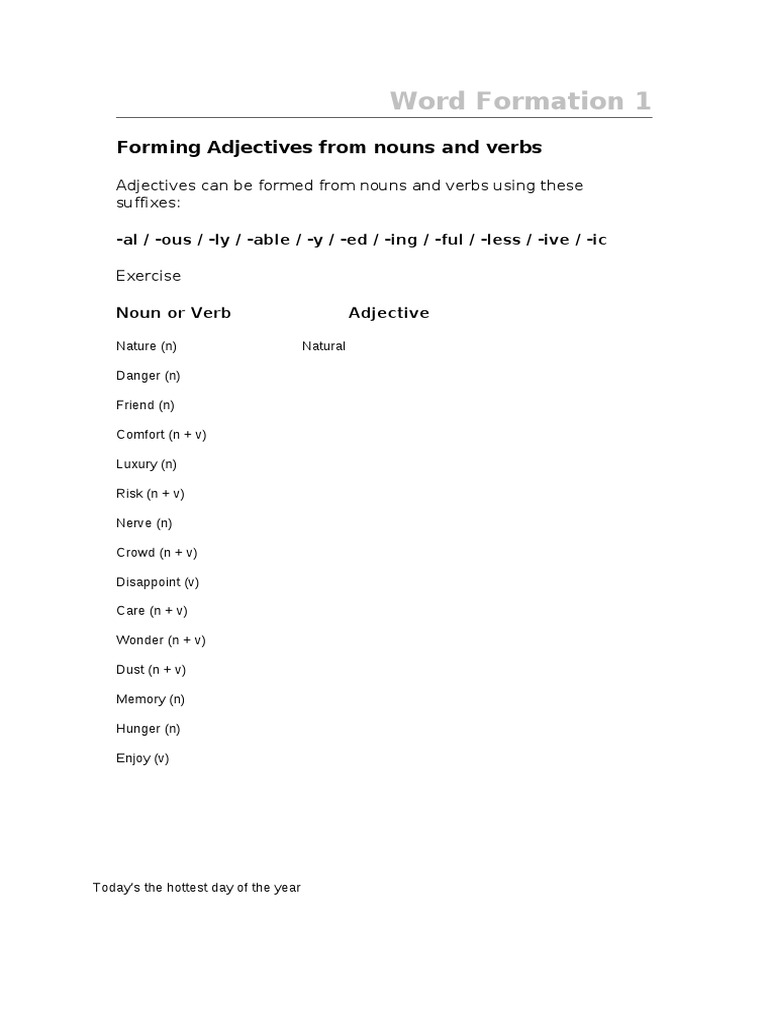 Adjective Formation from Nouns and Verbs | PDF