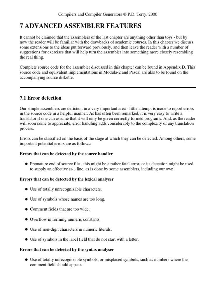7 Advanced Assembler Features: 7.1 Error Detection | PDF | Assembly ...