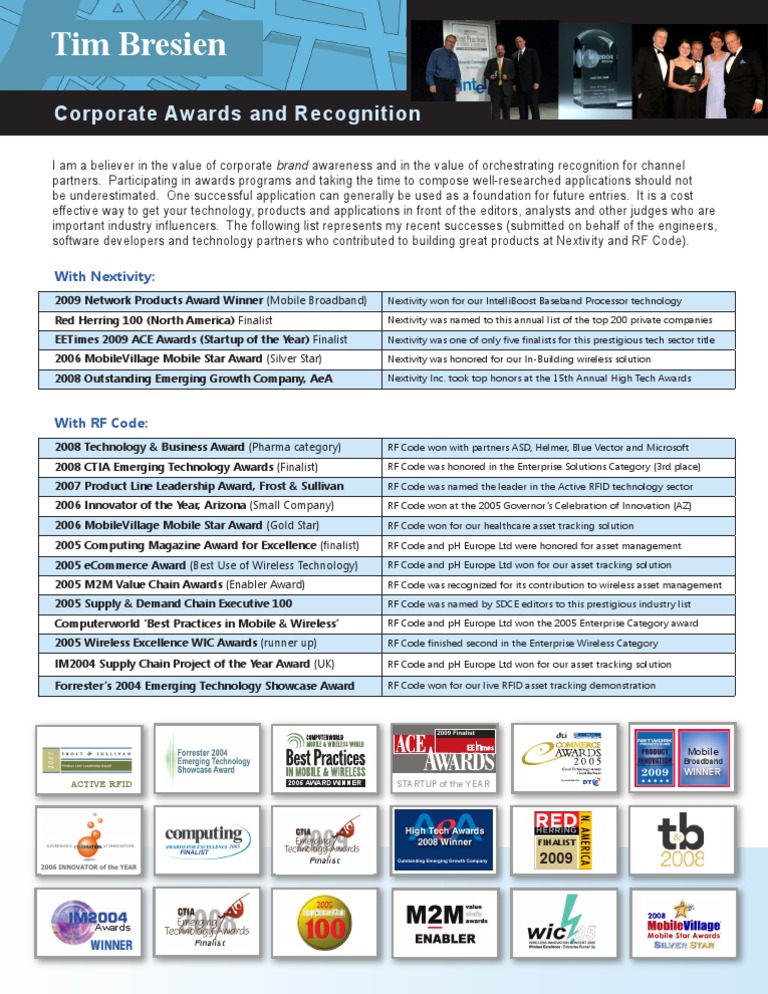 TB Award Recognition | PDF | Wireless | Business