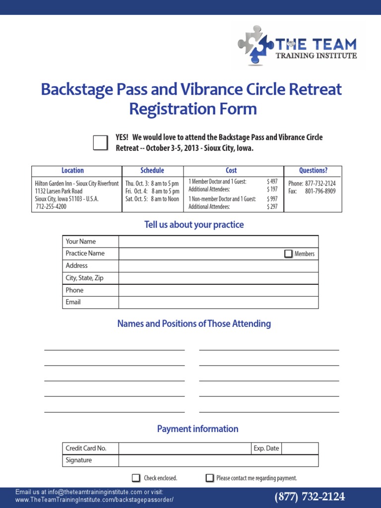 Backstage Pass Retreat Registration 2013 | PDF
