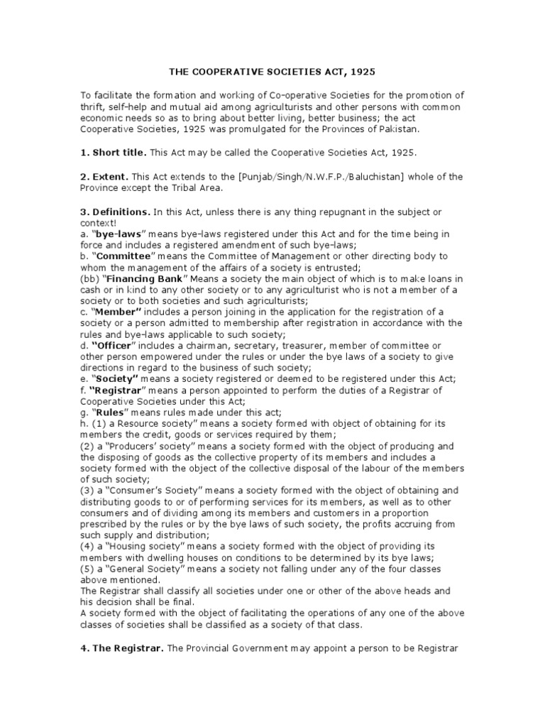 Cooperative Societies Act 1925 Overview | PDF | Liquidation | Banks