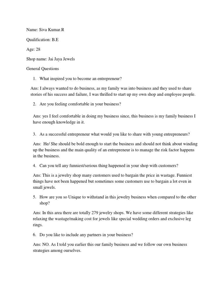 Entrepreneur Interview Format | PDF | Marketing | Market (Economics)