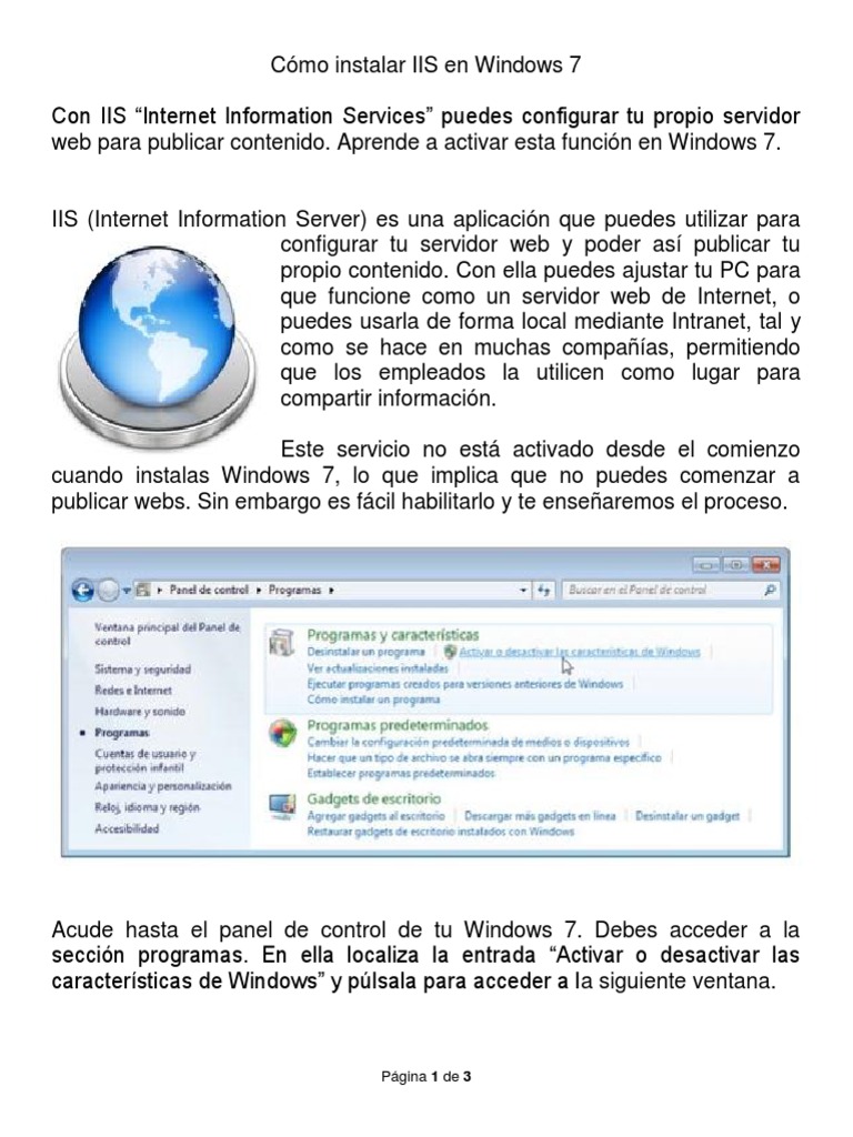 Cómo Instalar IIS en Windows 7 | PDF | Página web | Windows 7