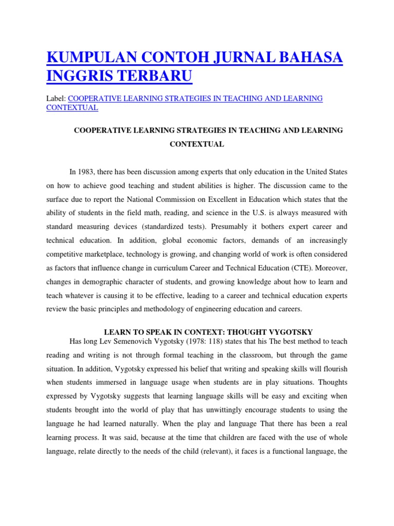 Kumpulan Contoh Jurnal Bahasa Inggris Terbaru Teachers 