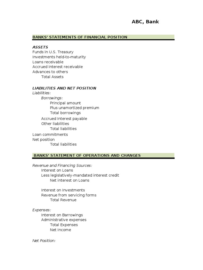 ABC, Bank: Banks' Statements of Financial Position | PDF