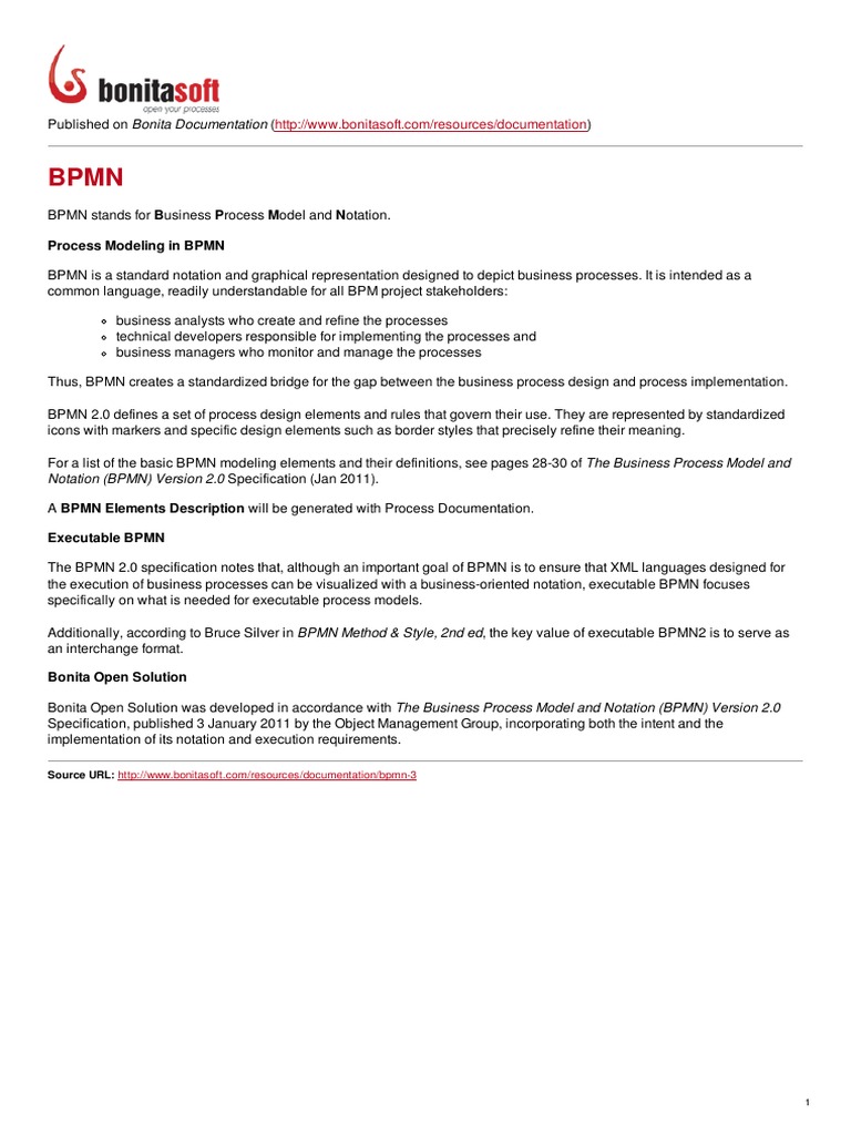 Business Process Model and Notation. Process Modeling in BPMN | PDF