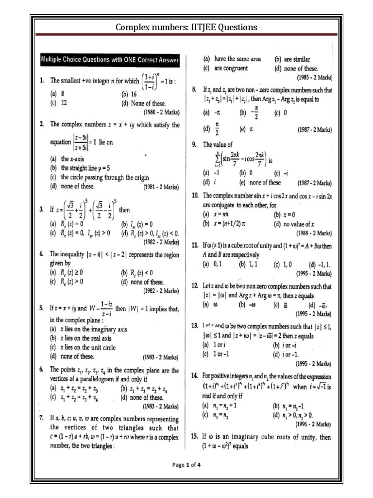 IITJEE Complex Numbers Questions | PDF