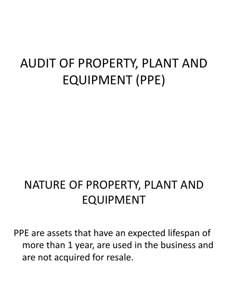 Audit of Property, Plant and Equipment ( Depreciation Audit