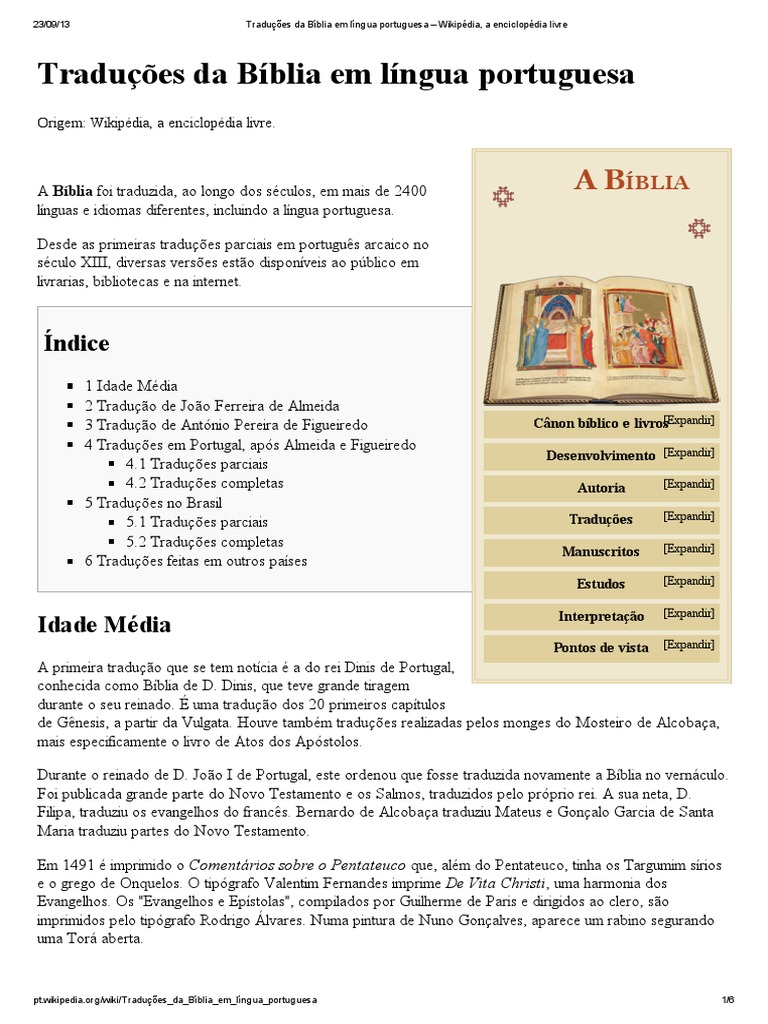 Traduções da Bíblia em língua portuguesa Wikipédia, a enciclopédia livre Bíblia Literatura