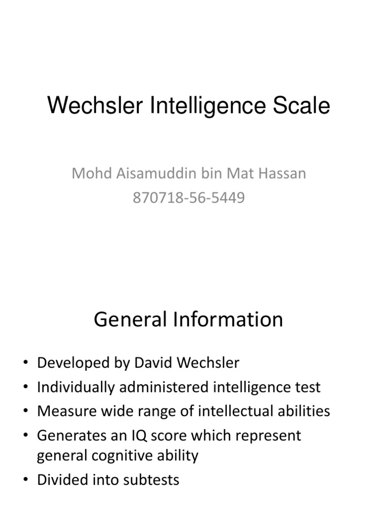 Wechsler Intelligence Scale Overview | PDF | Wechsler Adult ...