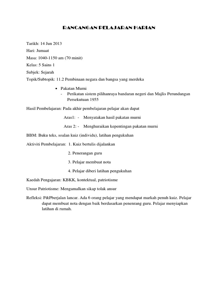Rancangan Pelajaran Harian Pdf