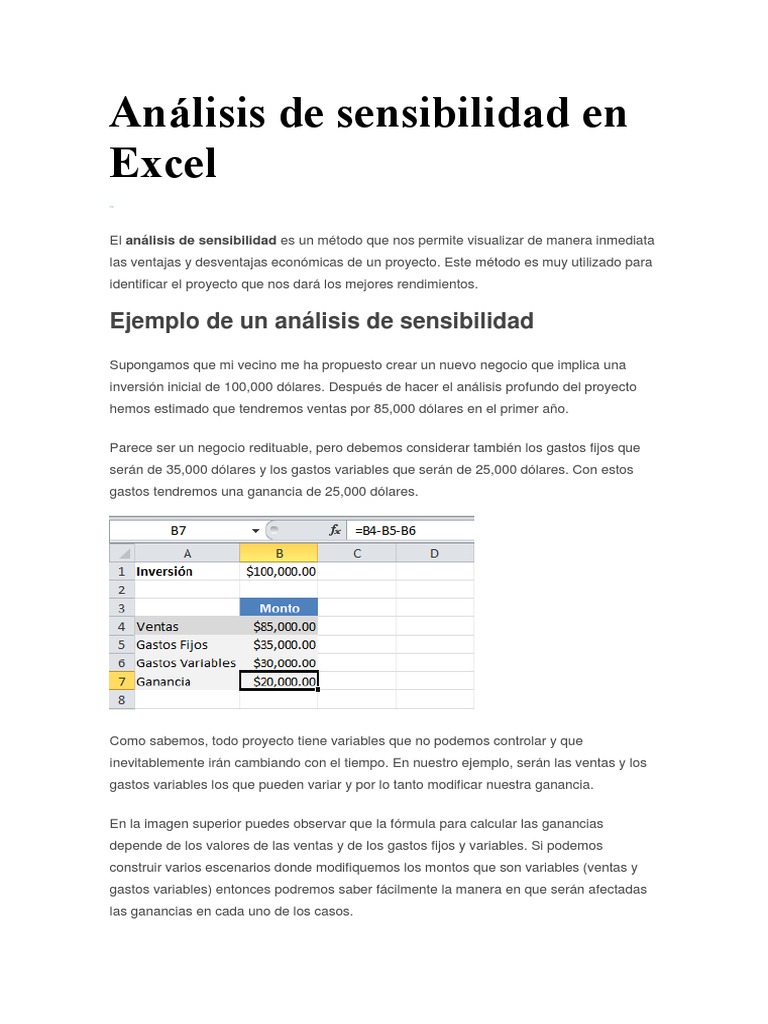 Análisis de Sensibilidad en Excel PDF Análisis de sensibilidad