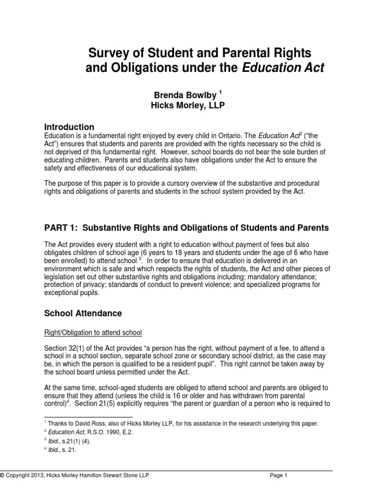 Ontario Education Act: Student and Parental Rights | PDF | Special ...