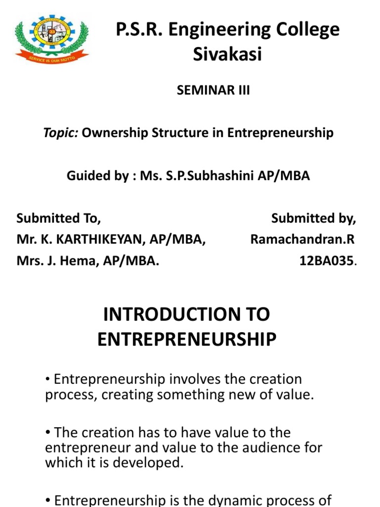 Ownership Structures in Entrepreneurship | PDF | Partnership ...