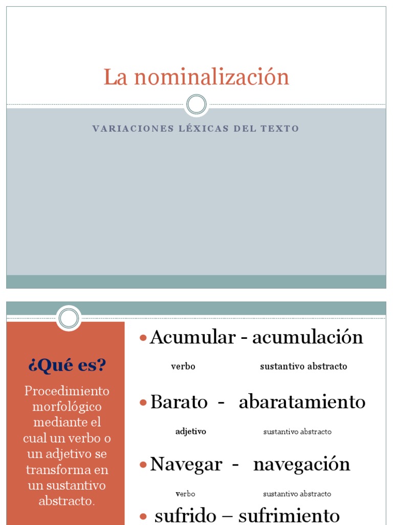 La Nominalización | PDF | Artes del Lenguaje y Comunicación | Estudios ...