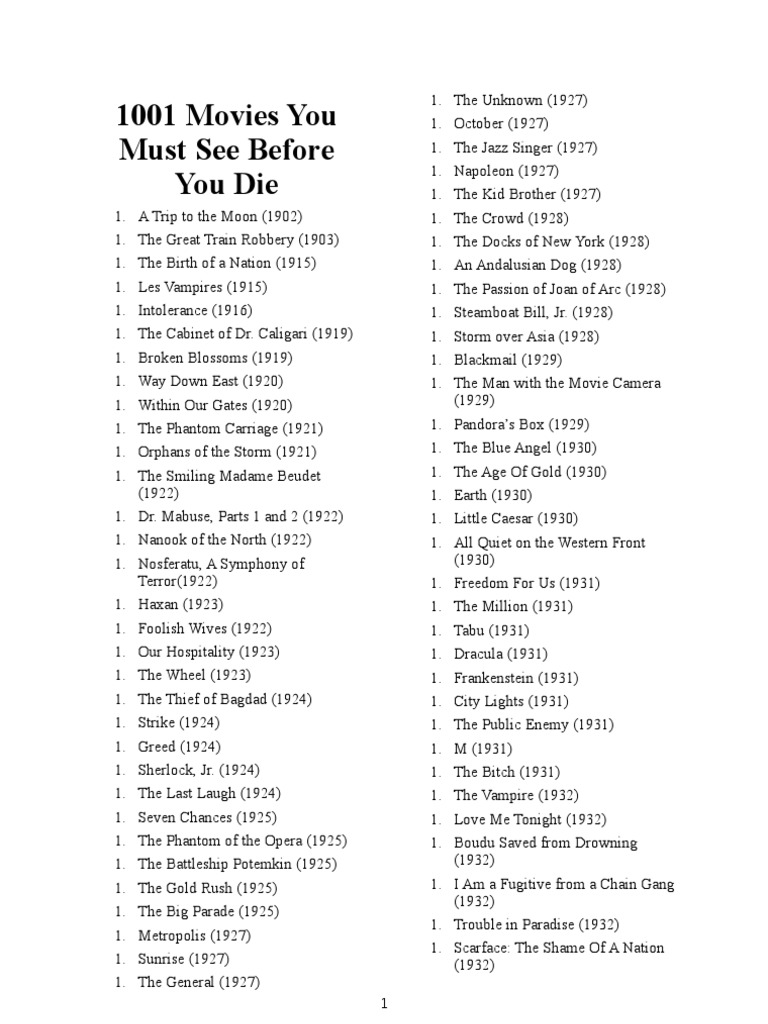 1001 Movies You Must See Before You Die PDF Leisure