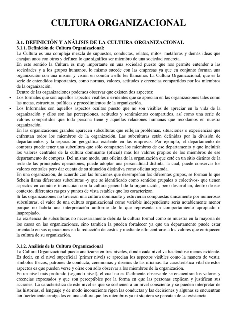 Análisis de la Cultura Organizacional | PDF | Cultura organizacional ...