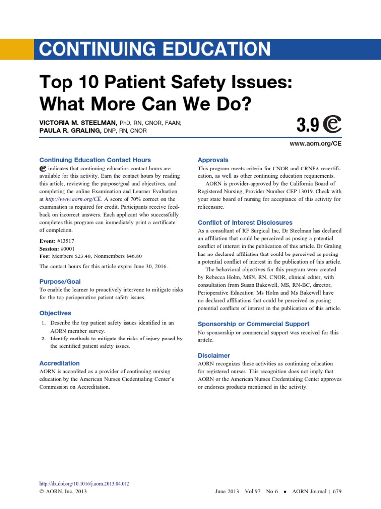 Top 10 Patient Safety Issues Patient Safety Surgery
