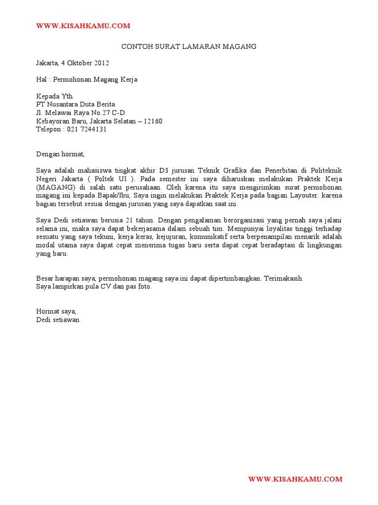 Contoh Surat Magang Nusagates