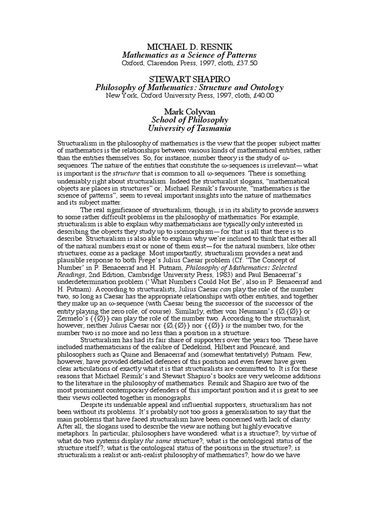 Mathematics As A Science of Patterns: Michael D. Resnik | PDF ...