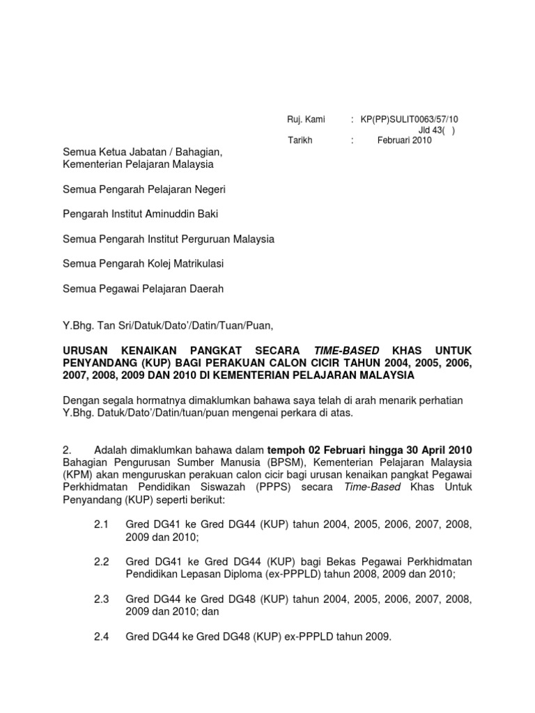 Urusan Kenaikan Pangkat Secara Time Based Khas Untuk Penyandang Bg Calon Tercicir Pdf