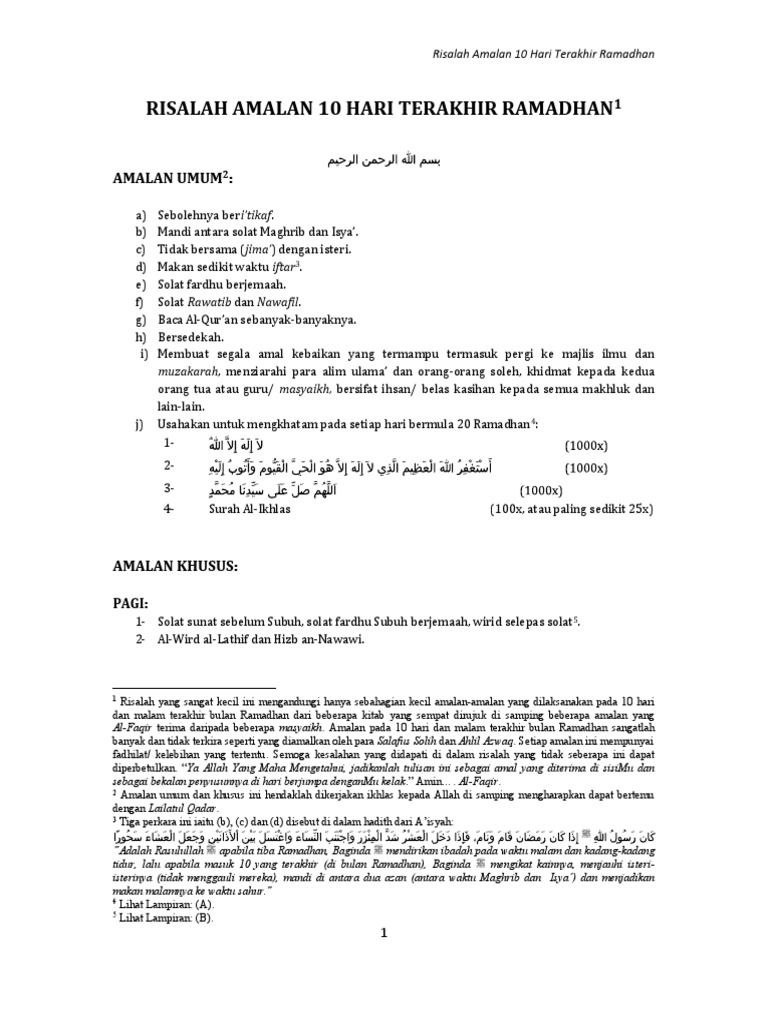 Amalan 10 Terakhir Ramadhan Pdf