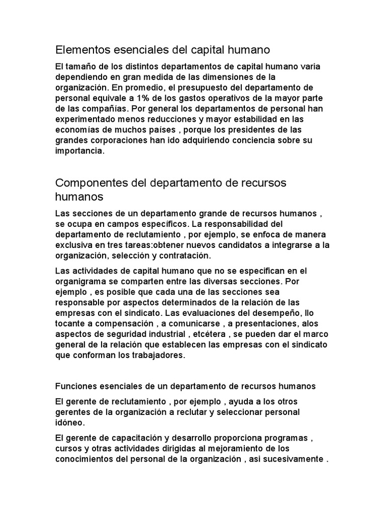 Elementos Esenciales Del Capital Humano | PDF | Recursos humanos | Business