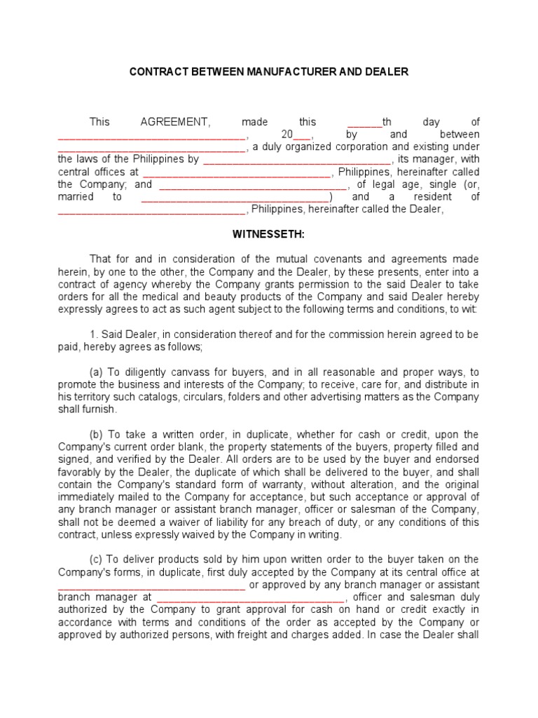 Contract Manufacturer Dealer Law Of Agency Common Law Free 30day