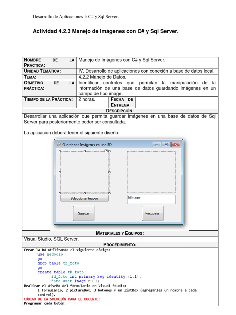Manejo de Imágenes en C# y SQL Server | PDF | Servidor SQL de Microsoft ...
