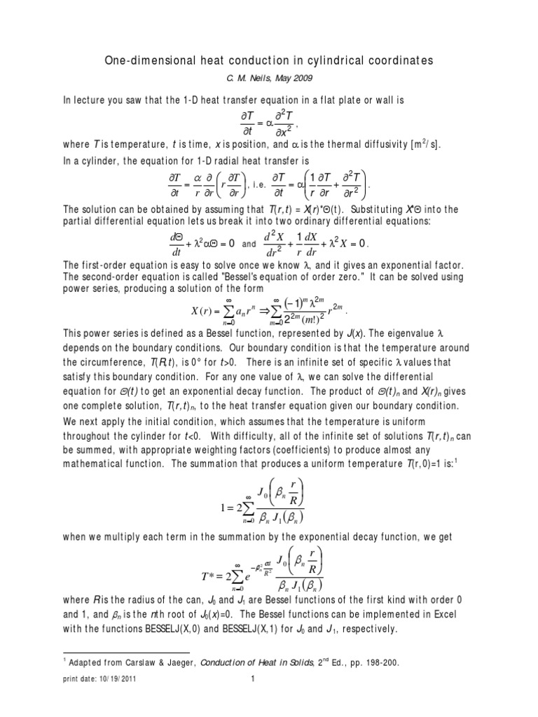 One-Dimensional Heat Conduction in Cylindrical Coordinates: X T T T ...