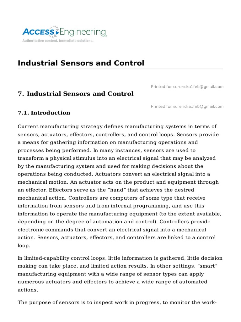 Industrial Sensors and Control PDF PDF Sensor Metastasis