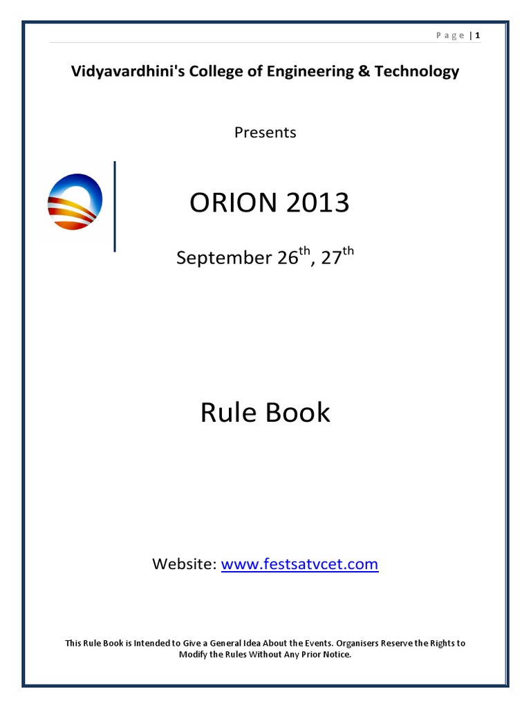 ORION 2013 RULE BOOK (Repaired) | PDF | Robot | Robotics