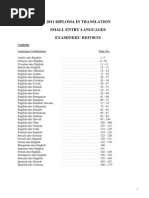 DipTrans Examiners' Reports For Small Entry Languages 2011