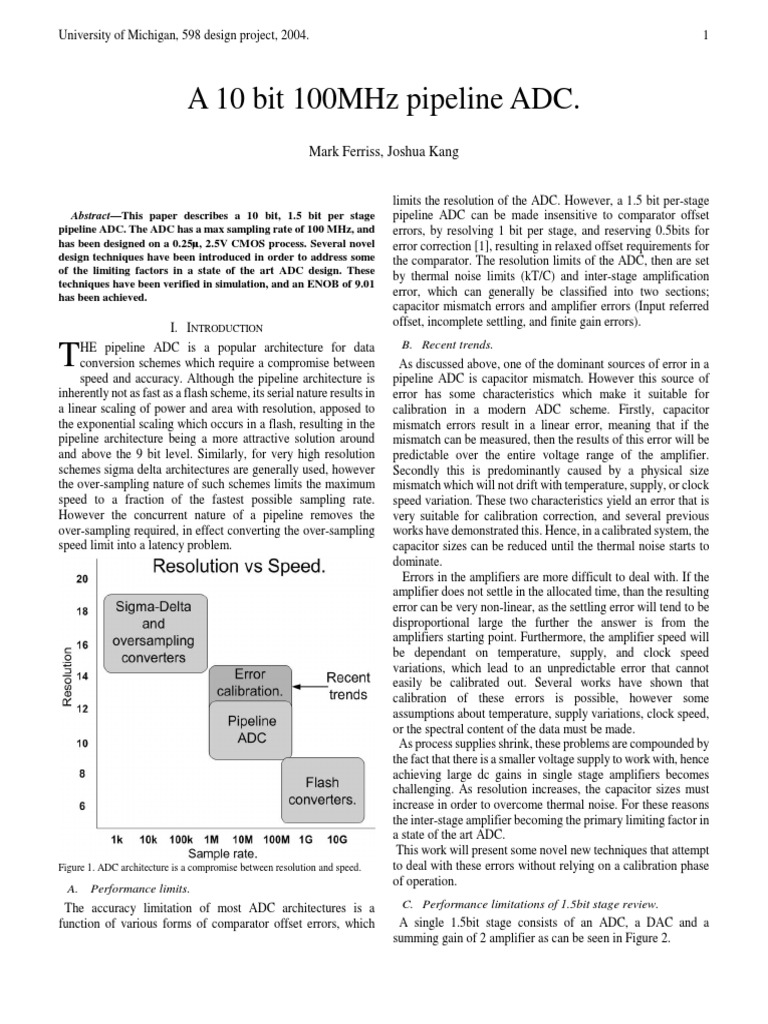 ADC - A 10 Bit 100 MHZ Pipeline ADC | PDF